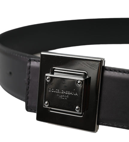 Dolce & Gabbana Black Calf Leather Square Metal Buckle Belt