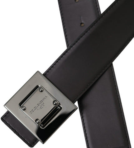 Dolce & Gabbana Black Calf Leather Square Metal Buckle Belt