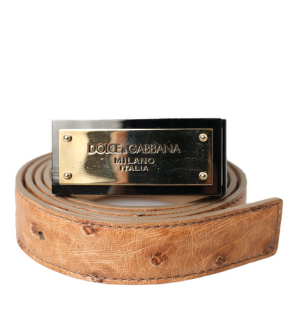 Dolce & Gabbana Beige Leather Gold Logo Engraved Buckle Belt