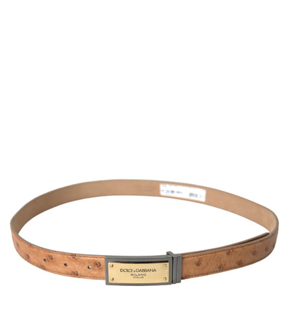 Dolce & Gabbana Beige Leather Gold Logo Engraved Buckle Belt