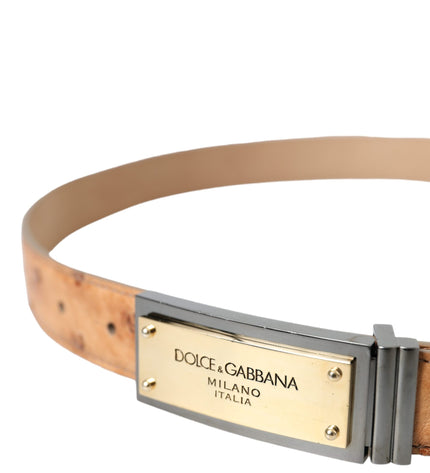 Dolce & Gabbana Beige Leather Gold Logo Engraved Buckle Belt