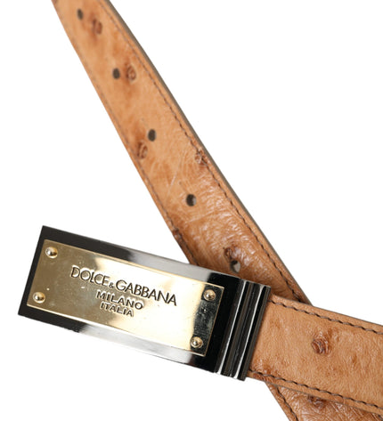 Dolce & Gabbana Beige Leather Gold Logo Engraved Buckle Belt