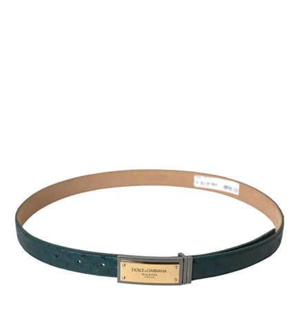 Dolce & Gabbana Green Leather Gold Logo Engraved Buckle Belt