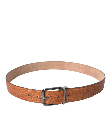 Dolce & Gabbana Brown Exotic Leather Silver Metal Buckle Belt