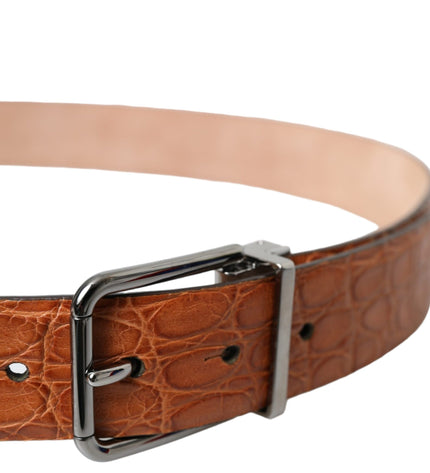 Dolce & Gabbana Brown Exotic Leather Silver Metal Buckle Belt