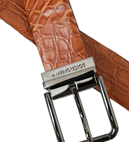 Dolce & Gabbana Brown Exotic Leather Silver Metal Buckle Belt