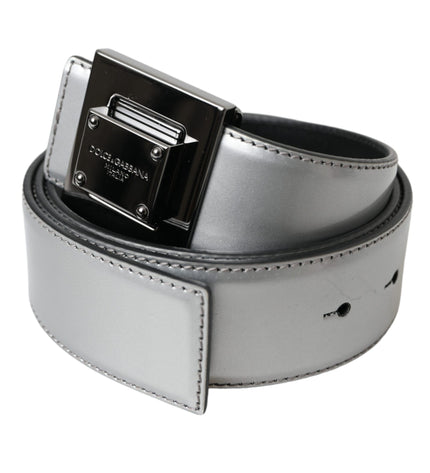 Dolce & Gabbana Silver Leather Square Metal Buckle Belt