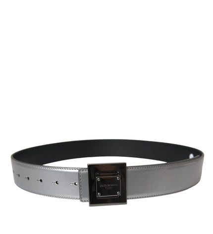 Dolce & Gabbana Silver Leather Square Metal Buckle Belt