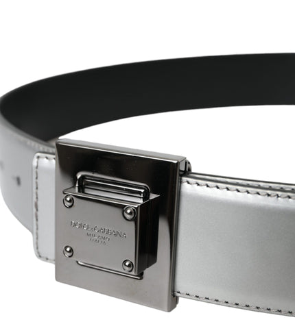 Dolce & Gabbana Silver Leather Square Metal Buckle Belt