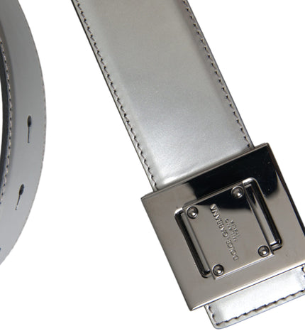 Dolce & Gabbana Silver Leather Square Metal Buckle Belt