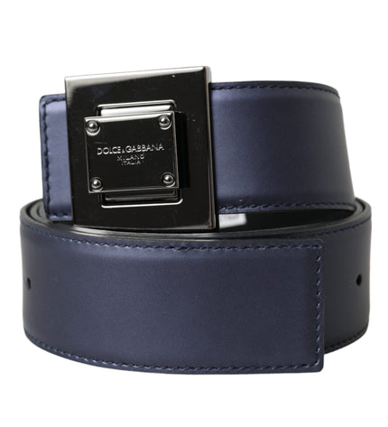 Dolce & Gabbana Blue Leather Square Metal Buckle Belt