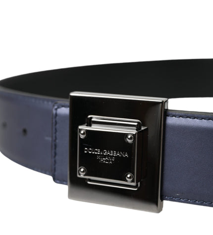 Dolce & Gabbana Blue Leather Square Metal Buckle Belt