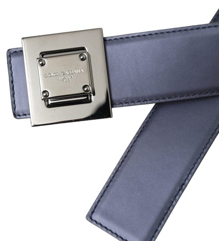 Dolce & Gabbana Blue Leather Square Metal Buckle Belt