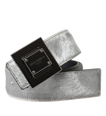 Dolce & Gabbana Silver Leather Square Metal Buckle Belt