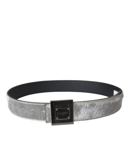 Dolce & Gabbana Silver Leather Square Metal Buckle Belt