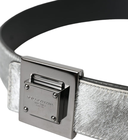 Dolce & Gabbana Silver Leather Square Metal Buckle Belt