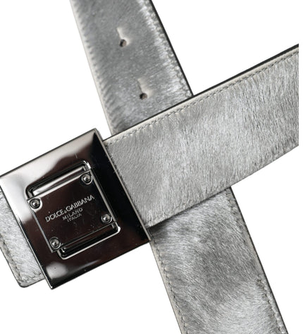 Dolce & Gabbana Silver Leather Square Metal Buckle Belt