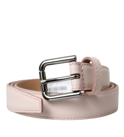 Dolce & Gabbana Light Pink Leather Silver Metal Buckle Belt