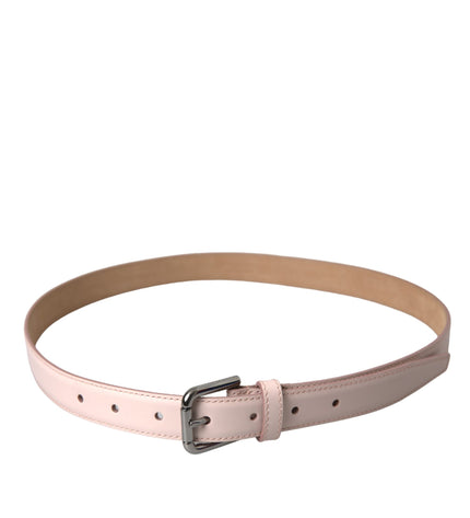 Dolce & Gabbana Light Pink Leather Silver Metal Buckle Belt