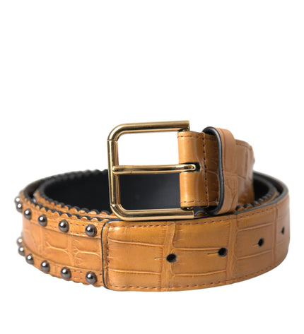 Dolce & Gabbana Beige Alligator Leather Studded Metal Buckle Belt