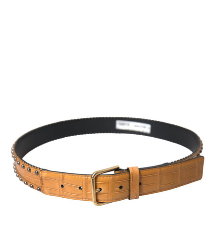 Dolce & Gabbana Beige Alligator Leather Studded Metal Buckle Belt