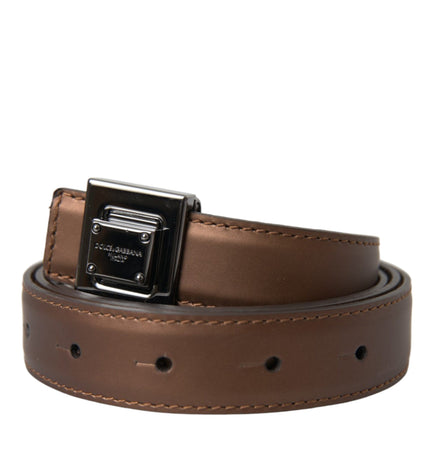 Dolce & Gabbana Bronze Leather Square Metal Buckle Belt