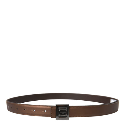 Dolce & Gabbana Bronze Leather Square Metal Buckle Belt