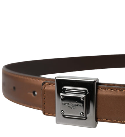 Dolce & Gabbana Bronze Leather Square Metal Buckle Belt