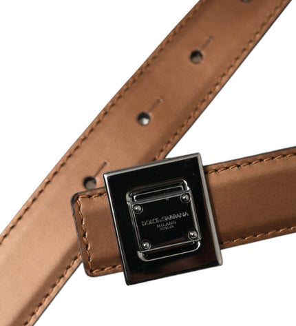 Dolce & Gabbana Bronze Leather Square Metal Buckle Belt