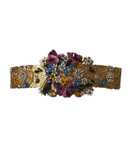 Dolce & Gabbana Multicolor Embellished Floral Crystal Wide Waist Belt