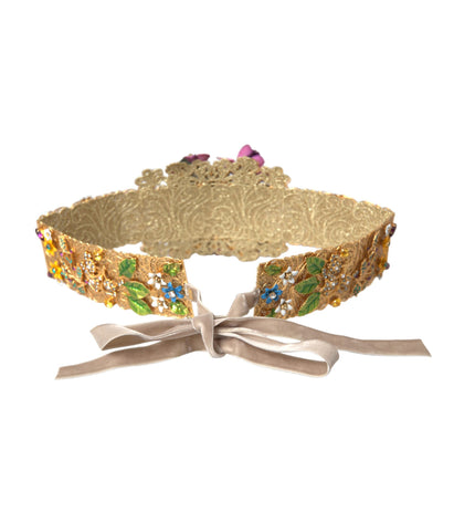 Dolce & Gabbana Multicolor Embellished Floral Crystal Wide Waist Belt