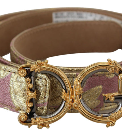 Dolce & Gabbana Pink Jaquard DG Logo Gold Metal Buckle Belt