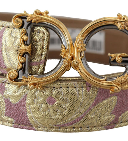 Dolce & Gabbana Pink Jaquard DG Logo Gold Metal Buckle Belt