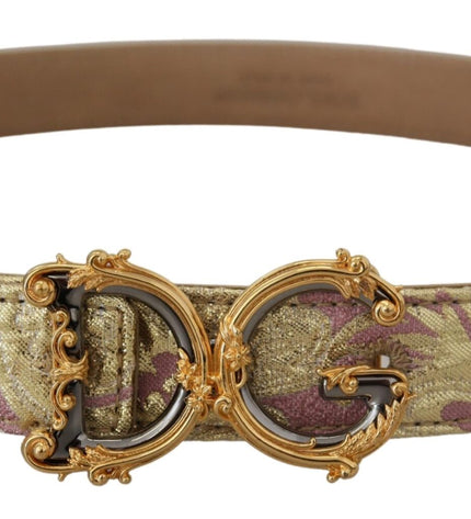 Dolce & Gabbana Pink Jaquard DG Logo Gold Metal Buckle Belt