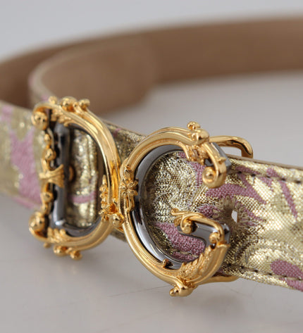 Dolce & Gabbana Pink Jaquard DG Logo Gold Metal Buckle Belt