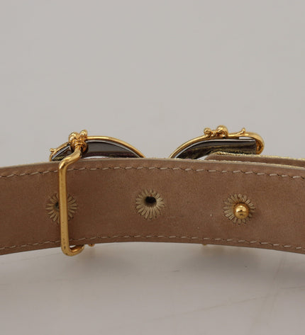 Dolce & Gabbana Pink Jaquard DG Logo Gold Metal Buckle Belt