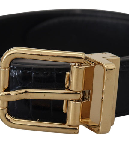 Dolce & Gabbana Black Exotic Leather Gold Metal Buckle Belt