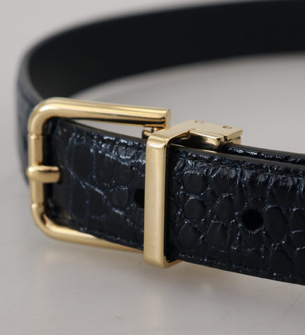 Dolce & Gabbana Black Exotic Leather Gold Metal Buckle Belt