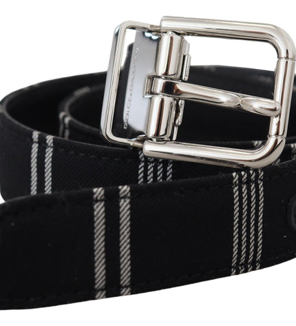 Dolce & Gabbana Black White Cotton Metal Silver Buckle Belt