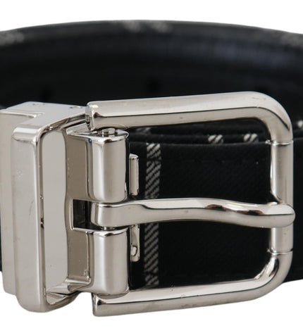 Dolce & Gabbana Black White Cotton Metal Silver Buckle Belt