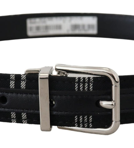 Dolce & Gabbana Black White Cotton Metal Silver Buckle Belt