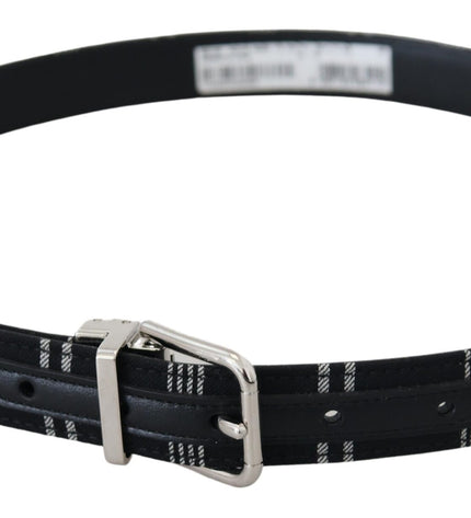 Dolce & Gabbana Black White Cotton Metal Silver Buckle Belt