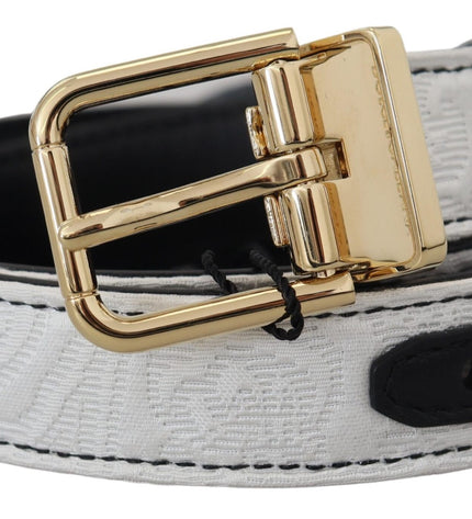 Dolce & Gabbana White Black Patchwork Gold Metal Buckle Belt