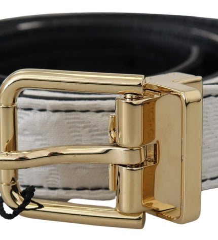 Dolce & Gabbana White Black Patchwork Gold Metal Buckle Belt