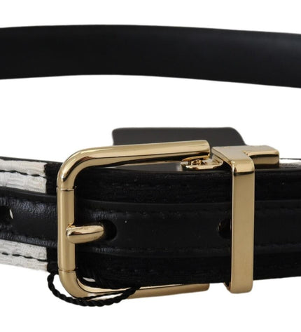 Dolce & Gabbana White Black Patchwork Gold Metal Buckle Belt