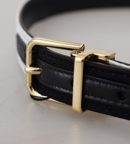 Dolce & Gabbana White Black Patchwork Gold Metal Buckle Belt