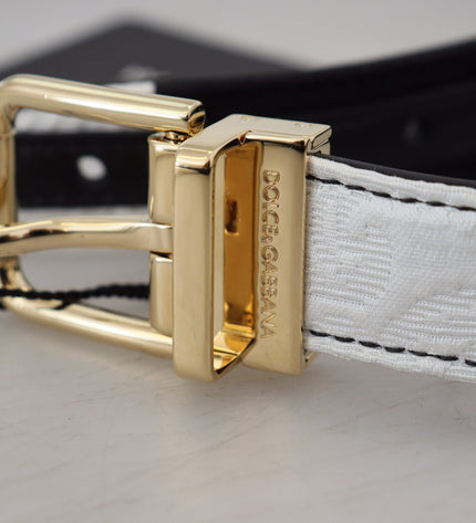 Dolce & Gabbana White Black Patchwork Gold Metal Buckle Belt