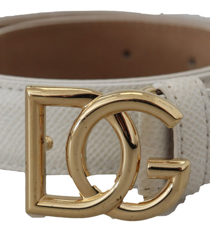 Dolce & Gabbana White Leather Gold DG Logo Buckle Belt Women