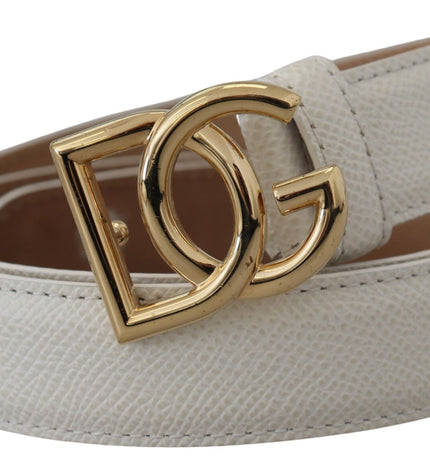 Dolce & Gabbana White Leather Gold DG Logo Buckle Belt Women