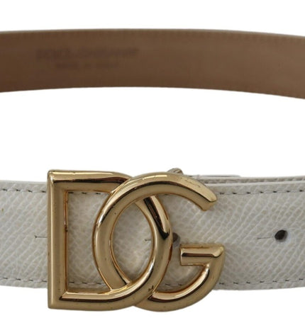 Dolce & Gabbana White Leather Gold DG Logo Buckle Belt Women